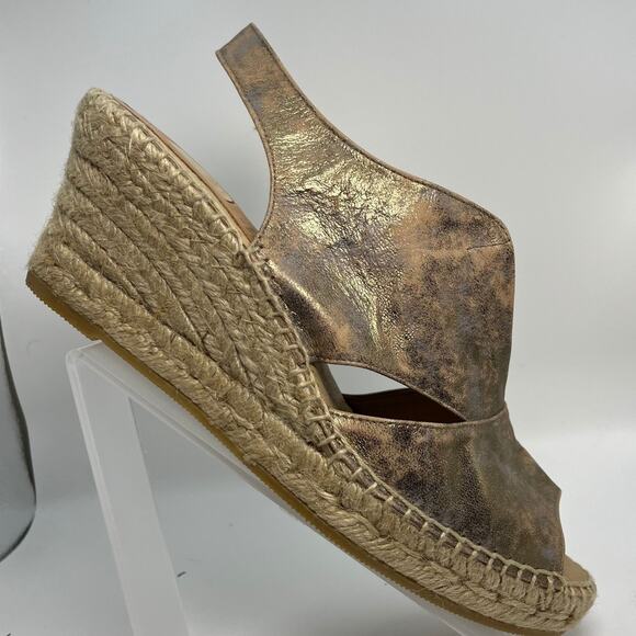 Kanna Shoes Womens Size 9 40 Espadrille Wedge Sandals Metallic Leather Spain‎ - Picture 5 of 9
